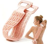 Exfoliating Back Scrubber For Shower,Silicone Body Scrubber Belt, Back Scrubber With Handles,Double Sided Body Exfoliator Bath Tool,Exfoliating Washcloth To Scrub Your Body Deeply For Men & Women，Pink
