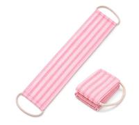 Exfoliating Back Scrubber with Handles, Double Sided Striped Bath Towel for Deep Cleansing, Body Exfoliation & Rich Lathering, Long Shower Wash Cloth for Men and Women, Pink