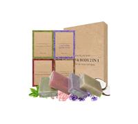 Exfoliating Body Scrub Soap, 4PCS Handmade Cleansing Soap Bar Gift Set for Face, Body With Essential Oils Lavender, Rose, Coconut, Tea Tree Cleanses & Exfoliates Dirt and Oil, Hydrates Skin