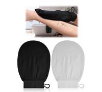 Exfoliating Glove, 2 Pcs Dual-Sided White and Black Exfoliating Mitt with Plant-Based Fabric, Korean Body Scrub Washcloth for Tan & Dead Skin Removal