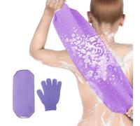 Exfoliating Glove and Towel Set, OIHCAZ Purple 2pcs Back Scrubber for Body Scrub, Back Arms, Thighs, Face Cleansing Exfoliating Mitt Uitable for Home Spa Care Bathing and Removing Dead Skin