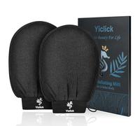 Exfoliating Gloves 2 Pcs, Exfoliating Body Scrubber for Bath Shower Exfoliation, Body Scrub Exfoliator Loofah Sponge for Dead Skin Remover, Korean Exfoliating Mitt (Black)