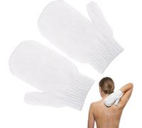 Exfoliating Gloves, 2pcs Bath and Body Exfoliator Mitts, Bamboo Shower Gloves, Scrubs Away Ingrown Hair and Dead Skin, for Shower, Spa, Massage and Dead Skin Cell Remover Loofah (White)