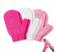 Exfoliating Gloves 6PCS, Bath and Body Exfoliating Gloves, Wash Gloves for Body, Removes Ingrown Hairs and Dead Skin Cells, Suitable for Shower, Massage, SPA(White+Magent Pink)
