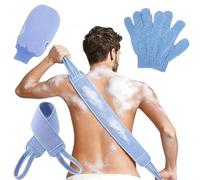 Exfoliating Gloves, Exfoliating Towel, 4 Pack Back Scrubber, Body Scrubber for Deep Cleansing, Extra Long Exfoliating-Washcloth and Bath Mitts to Remove Dead Skin, Ingrown Hair, for Men and Women Spa