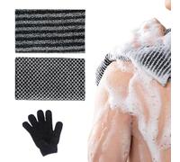Exfoliating Shower Towel 2 PCS, Japanese Washcloth with 1 Exfoliating Gloves, 25 × 100cm Japanese Exfoliating Towel for Body Cleaning Shower Spa Massage