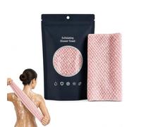 Exfoliating Shower Towel, Long Back and Body Scrubber, Pink, 1-Pack | Open-Weave Wash Cloth, Finished Edges, Broad Textured Surface, 2-Handed Design, For Daily Bathing, Arms, Legs And Torso