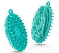 Exfoliating Silicone Body Scrubber, Upgrade All in One Bath & Shampoo Brush, Gentle Spa Massage Bristles for Use in Shower, Head Scrubber, Scalp Massager Brush for Wet and Dry, Silicone Loofah (Green)