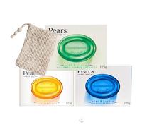 Exfoliating Soap Bag & Bar Bundle With 3x Pears 125g Pure & Gentle Soap & 1x Rose Creations Natural Exfoliating Sisal Soap Saver Bag Pouch