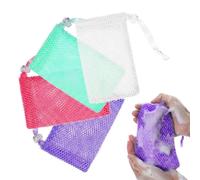 Exfoliating Soap Bags for Shower, 4Packs Exfoliating Soap Bar Bag with Drawstring Travel Soaps Bar Bags, Drawstring Wash Bag (4 Colors, 5.5 x 3.5 in)