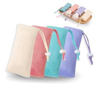 Exfoliating Soap Bags for Shower, 4Pcs Exfoliating Soap Bar Bag with Drawstring Travel Soaps Bar Bags, Drawstring Wash Bag (4 Colors, 6.7 x 3.1 in)