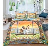 EXGCZTPAV 3D Printed Papillon Duvet Cover 3 Pieces Microfiber Dog Bedding Set with Zipper Closure with Pillowcases for Boys Girls Kids Youth Teens King（220x240cm）