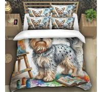 EXGCZTPAV 3D Printed Papillon Duvet Cover 3 Pieces Microfiber Dog Bedding Set with Zipper Closure with Pillowcases for Teens And Adults Super King（260x220cm）