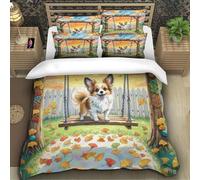 EXGCZTPAV 3D Printed Papillon Duvet Cover 3 Pieces Microfiber Dog Bedding Set with Zipper Closure with Pillowcase for Boys Girls Kids Youth Teens Single（140x200cm）