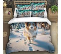 EXGCZTPAV 3D Printed Papillon Duvet Cover 3 Pieces Microfibre Dog Bedding Set with Zipper Closure with Pillowcases for Teens And Adults Single（140x200cm）