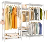 Exglobol Heavy Duty Clothes Rails, 400kg Load,183x40x195 cm White | Portable Freestanding Adjustable Clothing Rack with 7 Tiers Adjustable Wire Shelving for Beedroom, Walk-in Closet