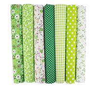 EXGOING 7pcs Fat Quarters Fabric Bundles - 20"x20" Precut Easter & Spring Quilting Cotton for Sewing, Patchwork, DIY Crafts & Home Décor - Soft, Durable & Multi-Colour Material (Green)