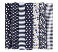 EXGOING 7pcs Fat Quarters Fabric Bundles - 20"x20" Precut Easter & Spring Quilting Cotton for Sewing, Patchwork, DIY Crafts & Home Décor - Soft, Durable & Multi-Colour Material (Dark Blue)