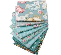 EXGOING 8PCS Cotton Fat Quarters Fabric Bundles 50x50cm (20"x20")-High-Density Material for Sewing, Quilting & Patchwork for DIY-Animal, Floral, Polka Dot, Check Patterns (8pcs Mint Floral Mix)