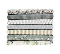 EXGOING Fat Quarters Fabric Bundles 7PCS - 20"x20" (50x50cm) Grey Cotton Material for Sewing, Quilting & Patchwork - Dotty, Printed & Brown Stripe Fabric Squares for DIY Crafts (Grey Print Mix)