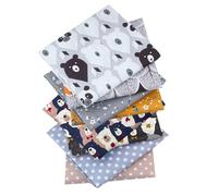 EXGOING Fat Quarters Fabric Bundles - 8PCS High-Density Cotton Material for Sewing & Quilting - 50x50cm Squares with Brown Bear, Floral, Polka Dot & Check Prints for Patchwork, DIY Crafts Projects