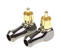 exgoofit Hi End RCA Male Plug Adapter 2-Pack Brass Right Angle Gold Plated Audio Phono Solder Connector 90 Degree with Solid Construction