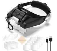 Exgoon Headband Magnifying Glass with Light, 1X to 14X Magnifying Glasses with 6 Detachable Lens, Hands Free Head Mount Magnifier Loupe for Close Work Crafts Jewelry (Black)