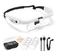 Exgoon Magnifying Glasses with Light, 1.5X to 5X Magnifying Glass with 4 Detachable Lenses, Hands Free Rechargeable Headband Magnifier for Close Work Hobbies Reading Crafts Jewelry (White)