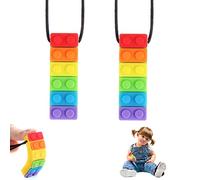 EXGOX Sensory Chew Necklace,2pcs Food Grade Silicone Teething Toys for Baby,Chew Toys for Autism,Teething,Anxiety,Biting Needs,ADHD,Sensory Toys with Adjustable Buckle for Boys Girls Child(Rainbow)