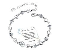 EXGOX Silver Bracelet for Women,925 Sterling Silver Love Shiny Crystal Diamond Adjustable Heart Bracelet for Women Girls