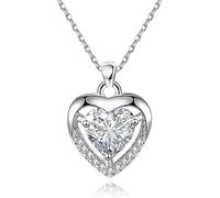 EXGOX Silver Heart Necklace, 925 Sterling Silver Chain with Crystal Heart for Women - Adjustable, Perfect for Birthday Gifts
