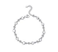 EXGOX Sterling Silver Heart Bracelet for Women - Dainty 925 Silver With Shiny Crystal Diamond, Adjustable Love Heart Design for Girls, 6.5 Inch
