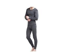 Exgreem Men Winter Fleece Lined 100% Cotton Thermal Long Johns Top Bottom Underwear Set, Dary Gary, Medium
