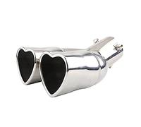 Exhaust Muffler Tip 63mm Universal Heart Shape Style Stainless Steel Exhaust Tips Muffler Tail Double-for Pipe Tube Car Accessories(Silver bent)