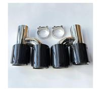 Exhaust Pipe 1 Pair L+R H Type Dual Car Universal Exhaust Tips Glossy Carbon Fiber Stainless Double Exit Pipes Muffler Tailpipe Tail Throat(ID 73MM-OD 76MM)