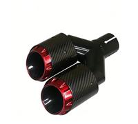 Exhaust Pipe 1 Piece Y Type Double Exit Exhaust Pipe Carbon Fiber Nozzle For Muffler Tuning Universal Tip Stainless Red Tail Throat(Left in63-out101mm)