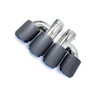 Exhaust Pipe 1Pair H Style Matt Carbon Fiber +Stainless Steel Universal Dual Exhaust Pipe Blue End Tail Tip For BMW F30 Quad Muffler Car Exhaust Pipes(80MM IN-101MM OUT)