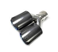 Exhaust Pipe 1PC Glossy Straight Carbon Blue Stainless Steel Dual Tip Equal Length Muffler Pipe End Tail Middle Exhaust Tip Car Exhaust Pipes(70MM IN-89MM OUT)