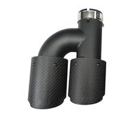 Exhaust Pipe 1PCS Dual Carbon Fiber + Stainless Steel Auto Exhaust Tip Matter Muffler Double End Black Pipe Car Exhaust Pipes(Right 63mm)