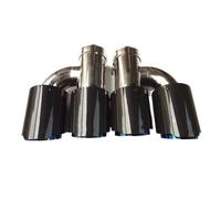 Exhaust Pipe 2PCS H Style Dual Glossy Carbon Fiber Exhaust Tip Universal Blue Steel Exhaust Pipe Muffler Tip Tail Throat(51MM IN 89MM OUT)