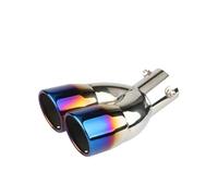 Exhaust Pipe Auto Universal Stainless Steel One Out Two Exhaust Pipe Tailpipe Throat Oblique Double Straight Mouth Modified Exhaust Tips(Curved bake blue)