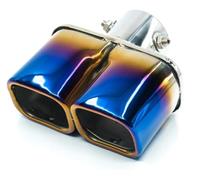 Exhaust Pipe Universal Tail Trim Inner 1.5-2.25 Inch Dual Outlet Car Tip Muffler Modified Tailpipe Tail Throat(Straight square blue)
