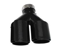 Exhaust Tail Muffler Tip Pipe Car Carbon Fiber Glossy Muffler Tip Y Shape Double Exit Exhaust Pipe Mufflers Nozzle Decoration Universal Stainless Tail Pipe Exhaust Pipe Cap(Right 63mm-101mm)