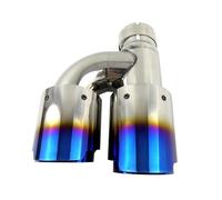 Exhaust Tail Muffler Tip Pipe Universal Stainless Steel H Style Dual Exhaust Pipe Tail End Tip Plain End One Change Two Out Muffler Tip Tail Pipe Exhaust Pipe Cap(LEFT INLET 57MM)