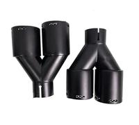 Exhaust Tail Piece Tip Double Out Universal Exhaust Tip Stainless Steel Black Muffler Pipe Tailpipe Modification(Left in63-out89mm)