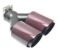 Exhaust Tail Pipe Tip Pipe Car Red Carbon Fiber Glossy Tip Y Shape Double Exit Exhaust Pipe Nozzle Decoration Universal Stainless(63MM IN- 89MM OUT)