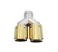 Exhaust Tip 1 Piece Gold Stainless Universal Exhaust Tip Double Exit Car Nozzle Decoration Parts Tail Pipes Muffler Upgrade Tail Pipe(Left in63-out101mm)