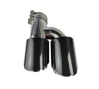 Exhaust Tip 1 Piece Universal Car Tail Throat Length Burnishing H-Shaped Double Out Twill Glossy Exhaust Muffler Tip Carbon Fibre Tail Pipe(63.5mm-89mm-Right)