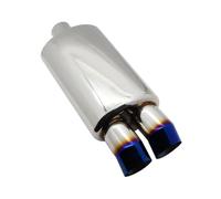 Exhaust Tip 1PC Car Accessories Silencer Exhaust Systems Muffler Pipe Double Export 63MM 76MM M Drum Universal Stainless Burned Blue Silver Tail Throat(Bend Blue 63mm)