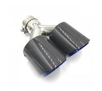 Exhaust Tip 1PC Stainless Steel Universal Dual Equal Length Exhaust Pipe Blue End Tail Tip Glossy Carbon For Civic Etc. Tail Throat(76-101MM)